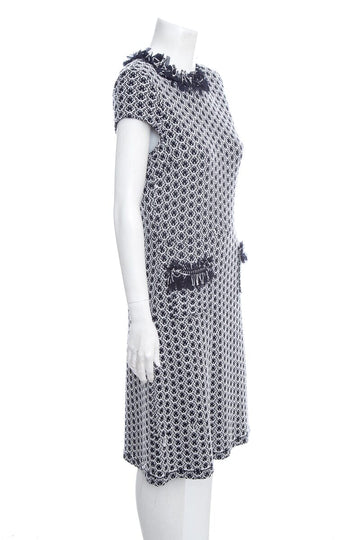 ST.JOHN White & Navy Tweed Like Dress SZ 4