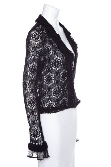 Chanel Black Crochet Ruffle Sweater SZ N/A