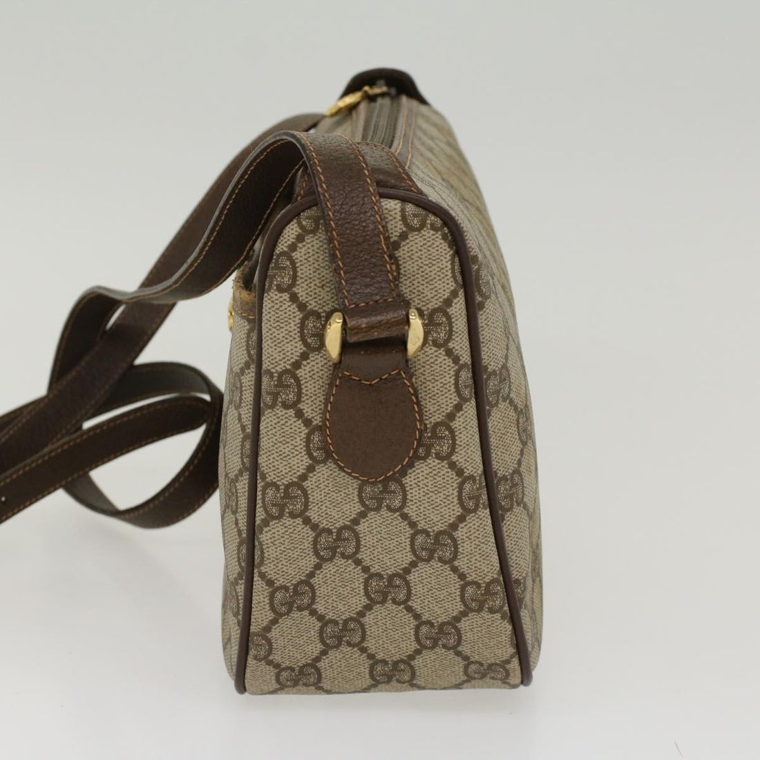 GUCCI GG Canvas Web Sherry Line Shoulder Bag PVC Leather Beige Green  47988