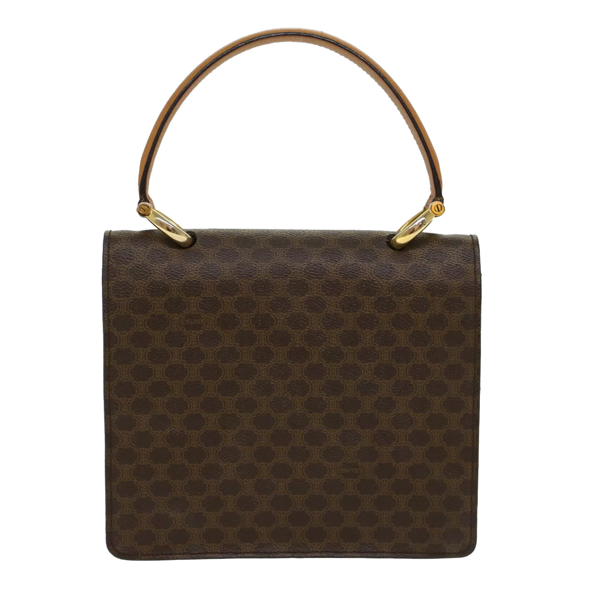 Celine Macadam Canvas Hand Bag PVC Leather Brown  47998