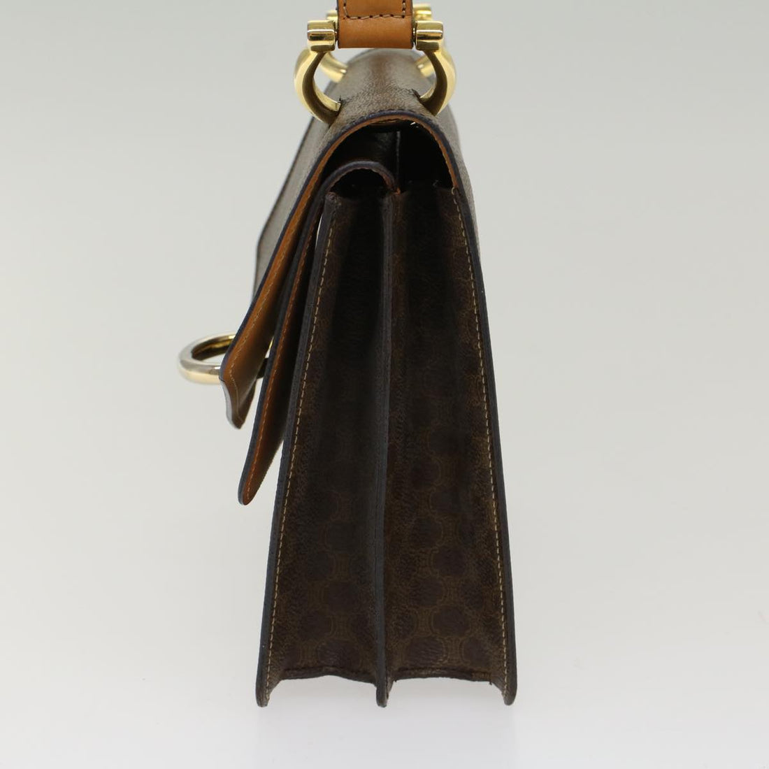 Celine Macadam Canvas Hand Bag PVC Leather Brown  47998