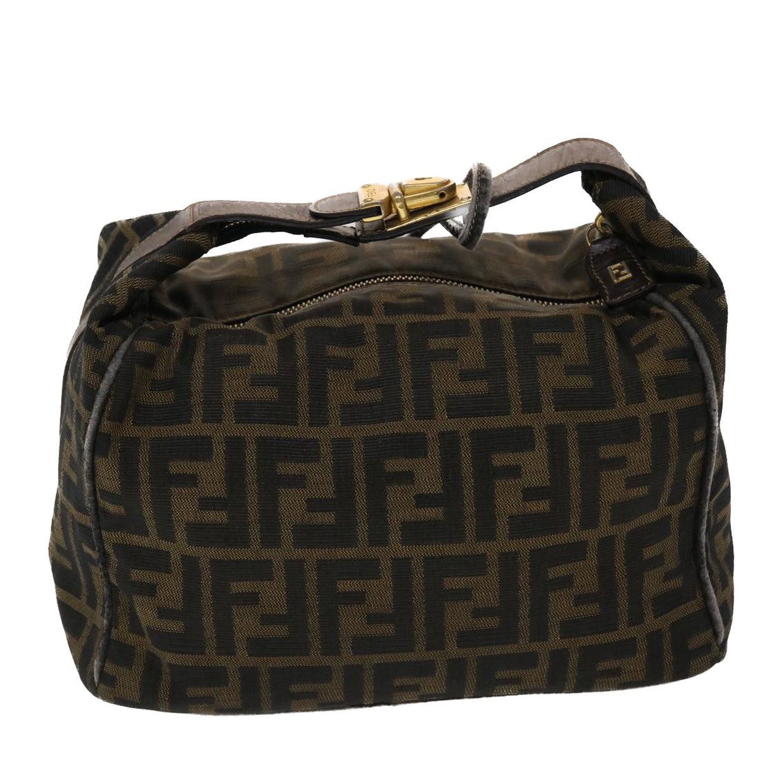 FENDI Zucca Canvas Hand Bag Nylon Brown Black  48233