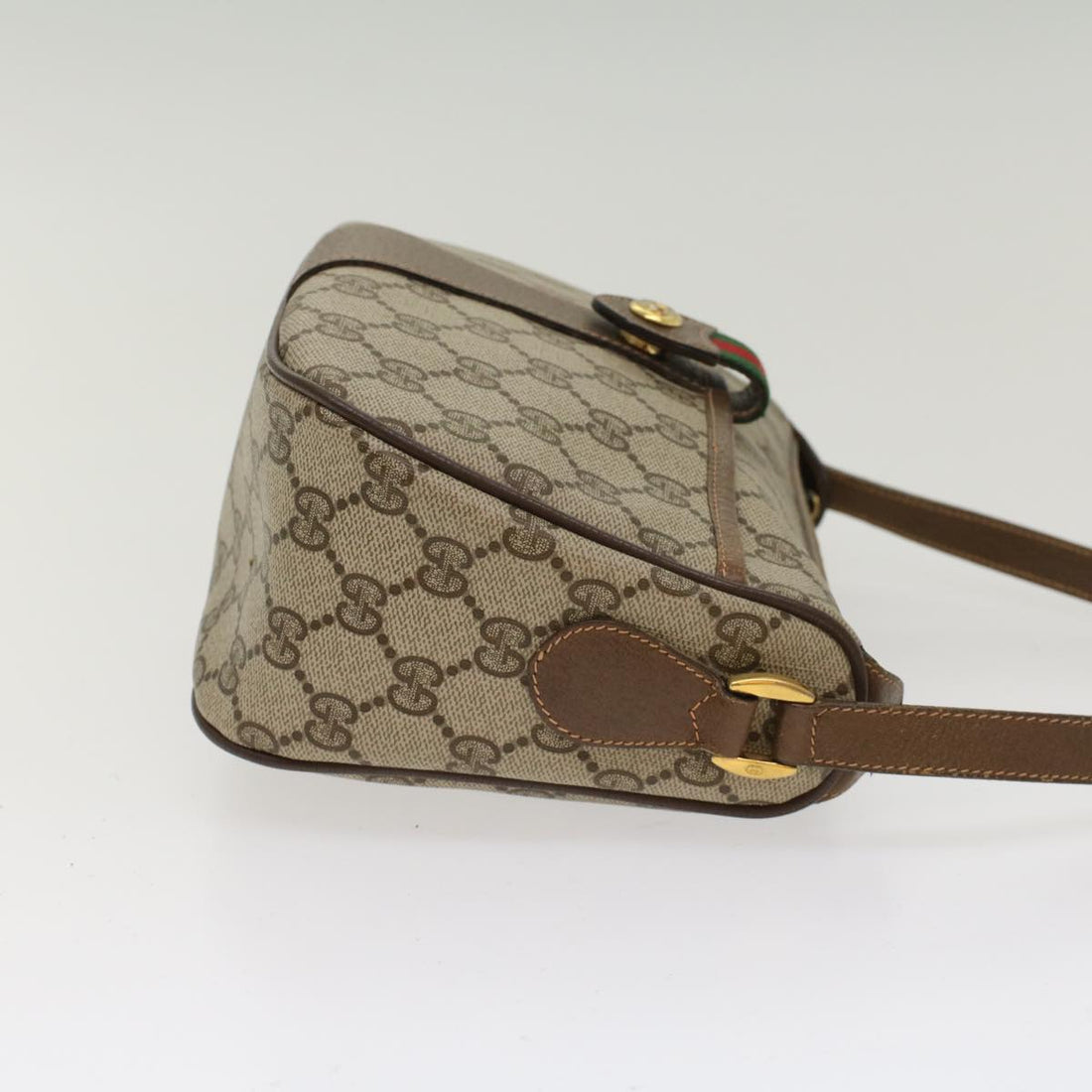 GUCCI GG Canvas Web Sherry Line Shoulder Bag Beige Green 39.02.032  48249