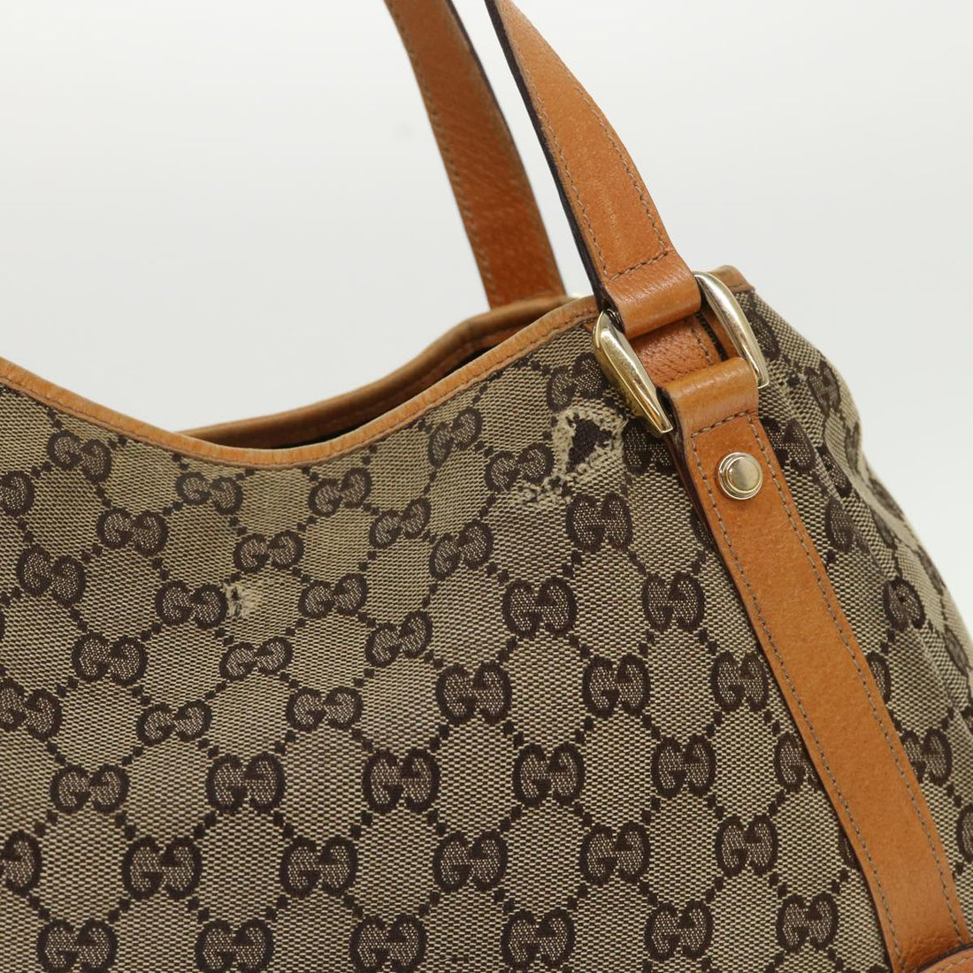 GUCCI GG Canvas Hand Bag Leather Brown  48449