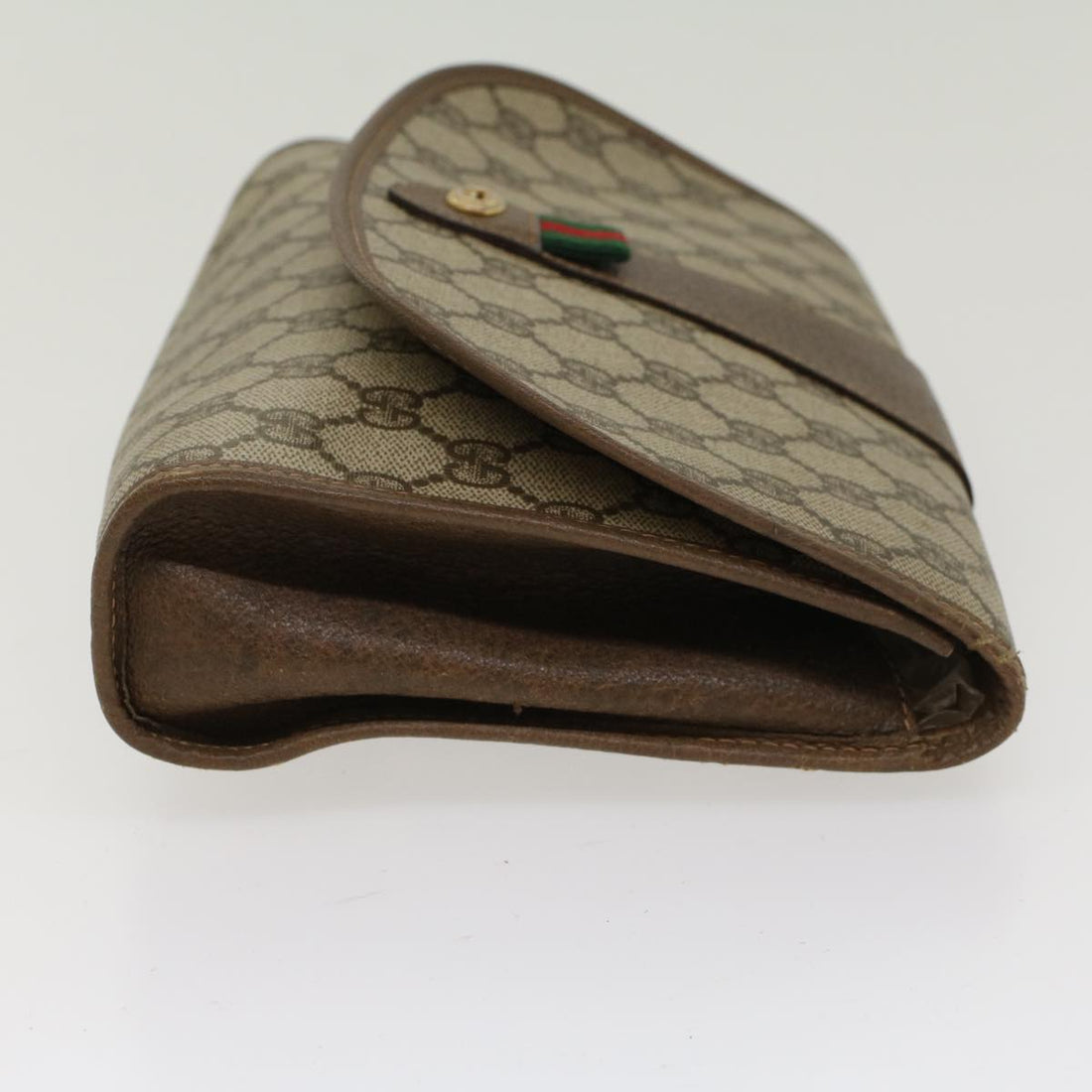 GUCCI GG Canvas Web Sherry Line Clutch Bag PVC Leather Beige Red  48450