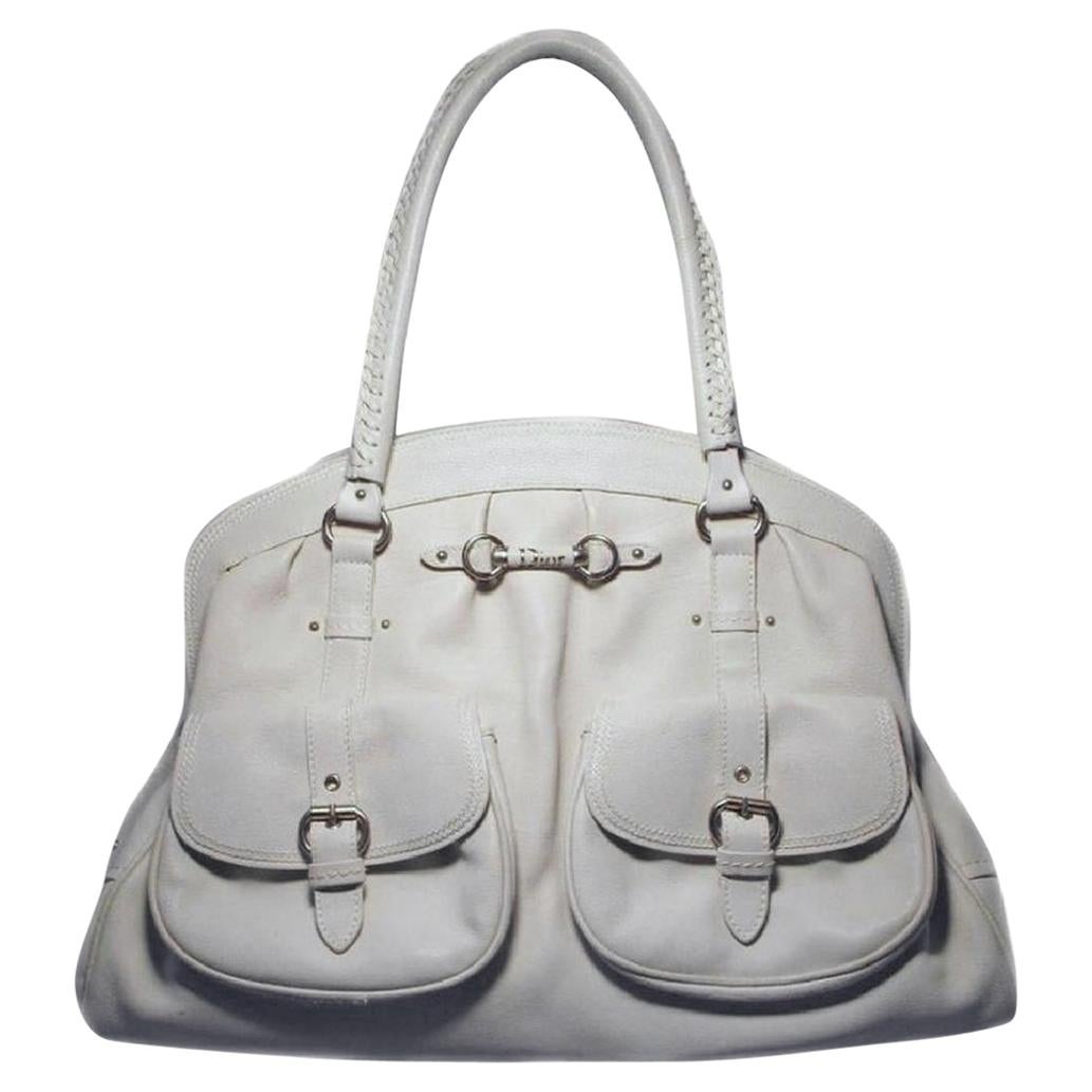 CHRISTIAN DIOR White Leather Shoulder Shopper Bag