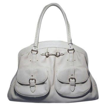 CHRISTIAN DIOR White Leather Shoulder Shopper Bag