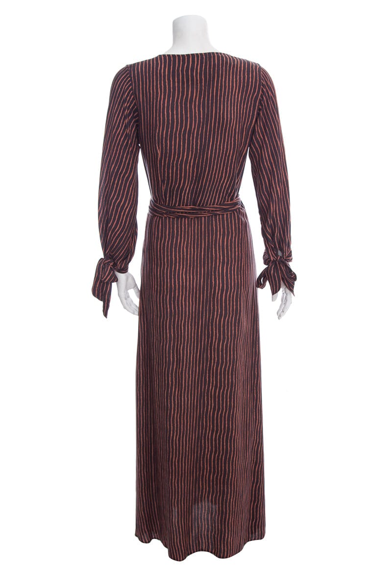 Natalie Martin Orange & Black Stripe Wrap Dress SZ S