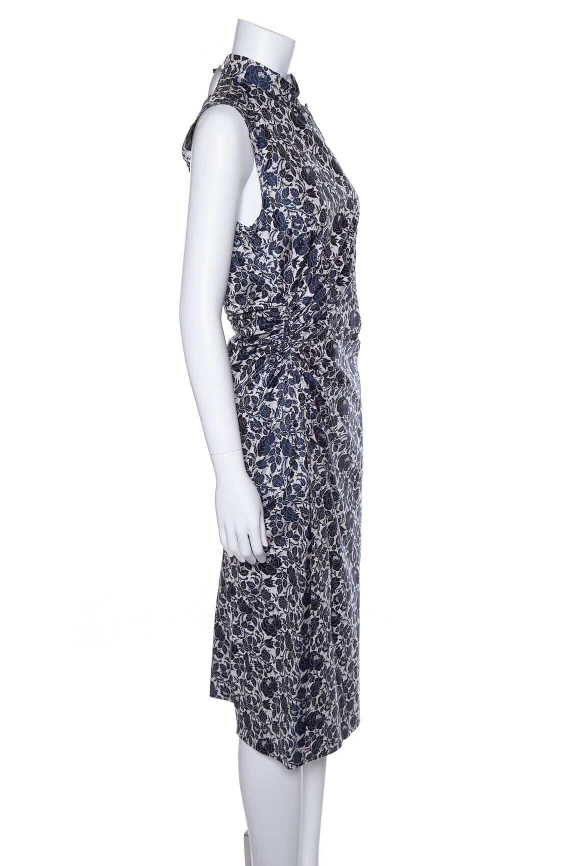 Prada Blue and White Floral Ruched Knee Length Dress SZ 44