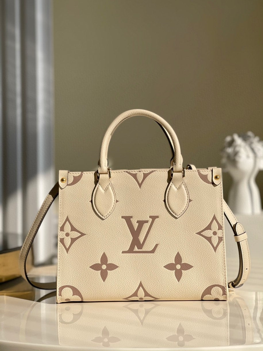 LV Onthego PM Monogram Empreinte Tourterelle Grey/Beige For Womtlm,  Shoulder And Crossbody Bags 9.8in/25cm LV M45654