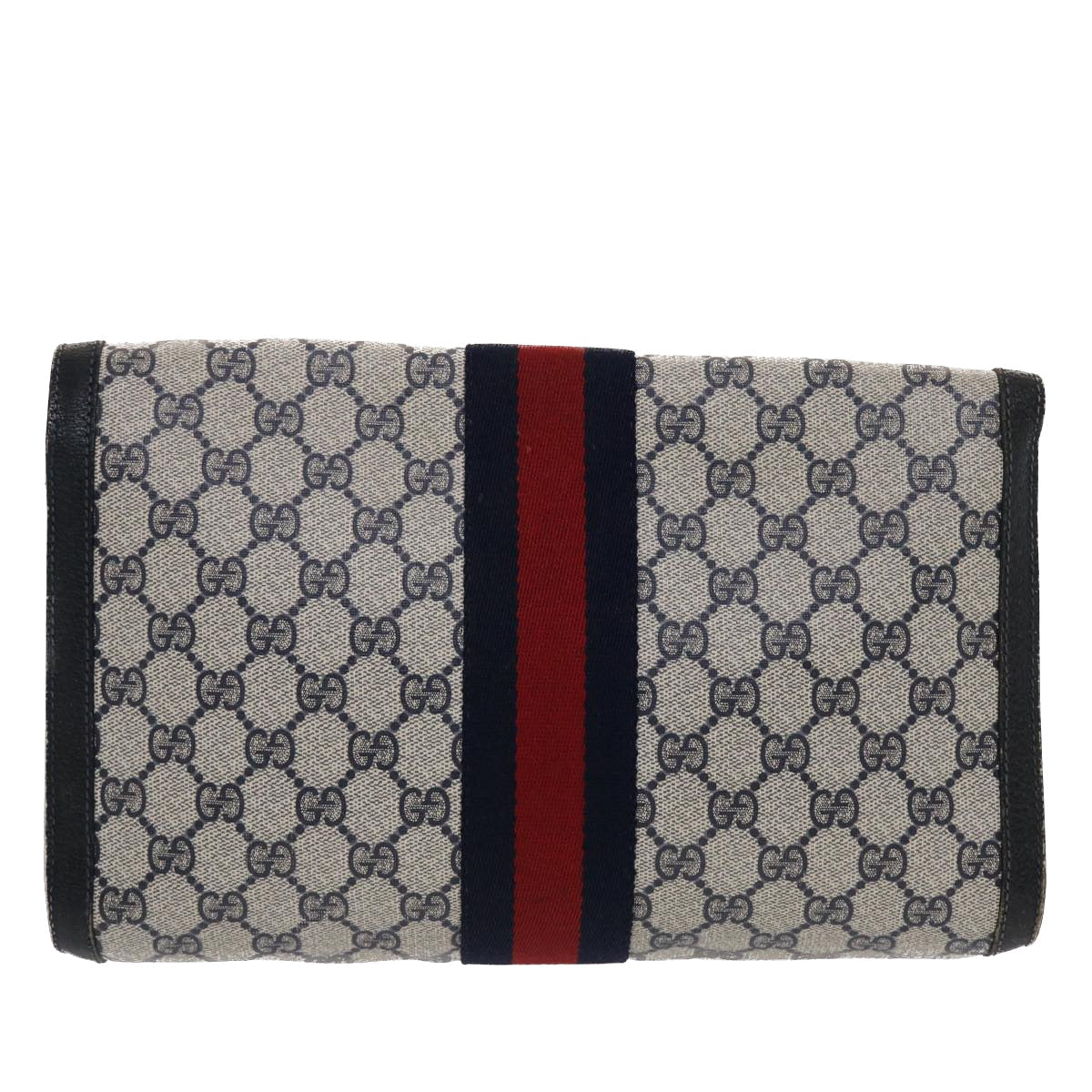 GUCCI GG Canvas Sherry Line Clutch Bag PVC Leather Navy Red  49081
