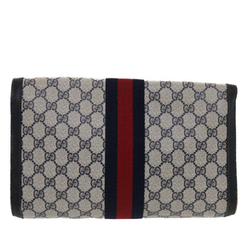 GUCCI GG Canvas Sherry Line Clutch Bag PVC Leather Navy Red  49081