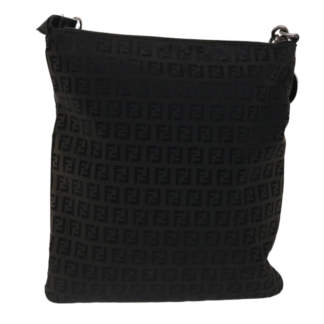 FENDI Zucchino Canvas Chain Shoulder Bag Black Auth 49106