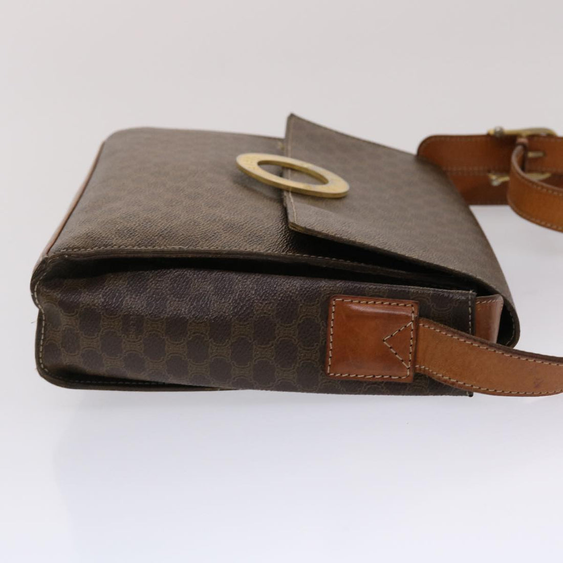 Celine Macadam Canvas Shoulder Bag PVC Leather Brown  49113