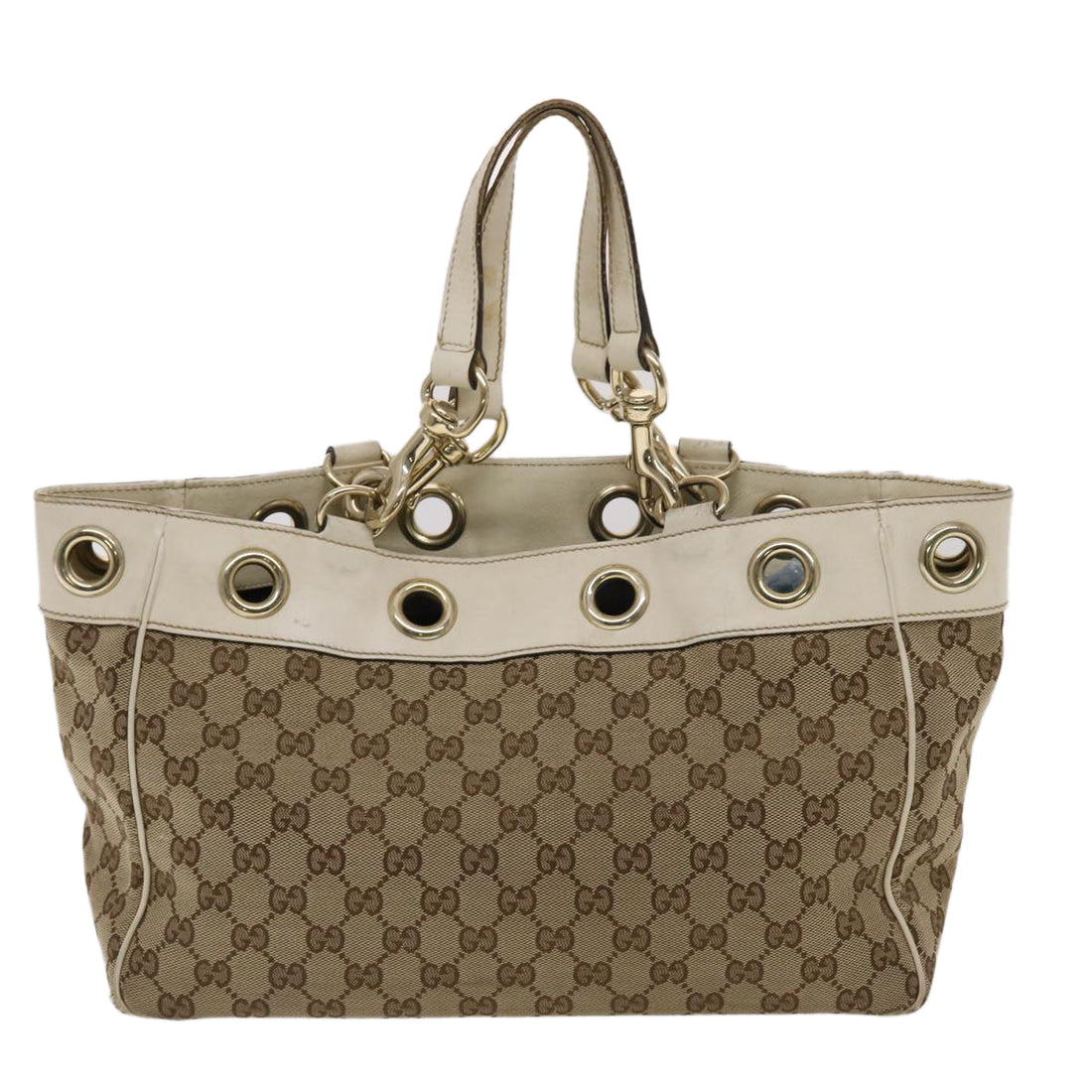 GUCCI GG Canvas Tote Bag Canvas Leather Beige White 162879  49289