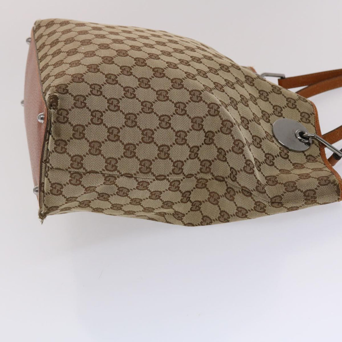 GUCCI GG Canvas Tote Bag Canvas Leather Beige Brown 120836  49290