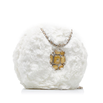 Chanel CC Crystal Embellished Faux Fur Round Crossbody Crossbody Bag