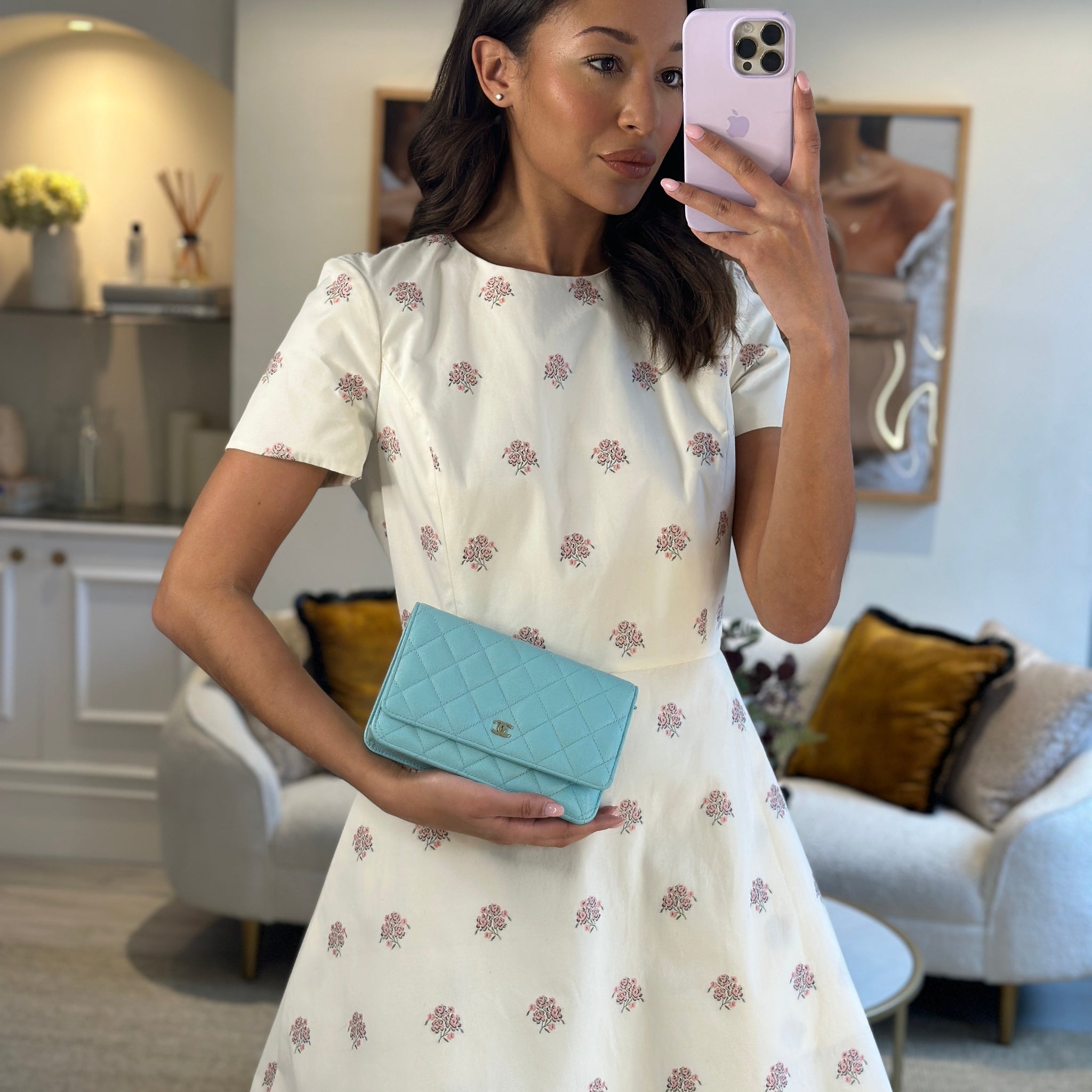 Chanel Tiffany Blue Wallet on Chain Bag in Caviar with Champagne Gold Hardware