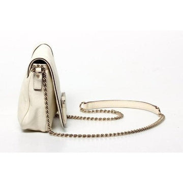 Kate Spade, classic, buttery soft white leather, rectangular, shoulder or cross body purse with an envelope snap top closure, leather bow accent, chrome hardware, and a chain and leather strap