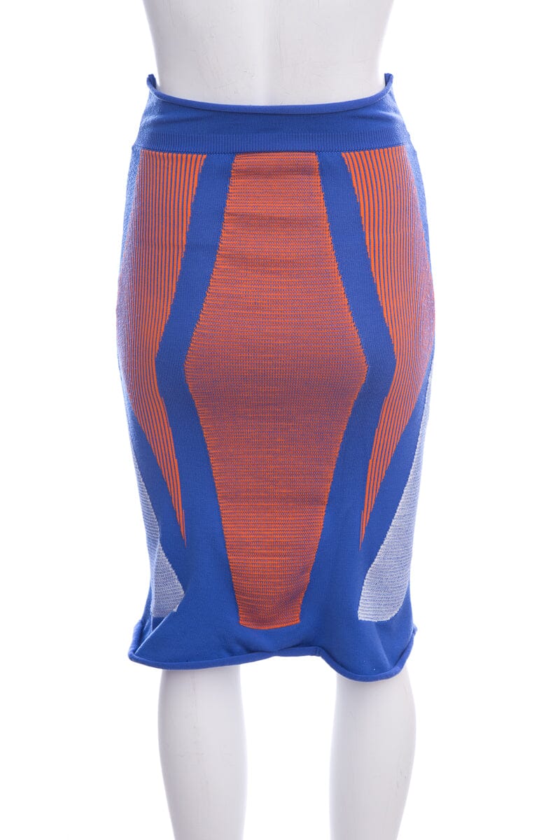 Louis Vuitton Blue & Orange Geometric Knee Length Pencil Skirt SZ XS