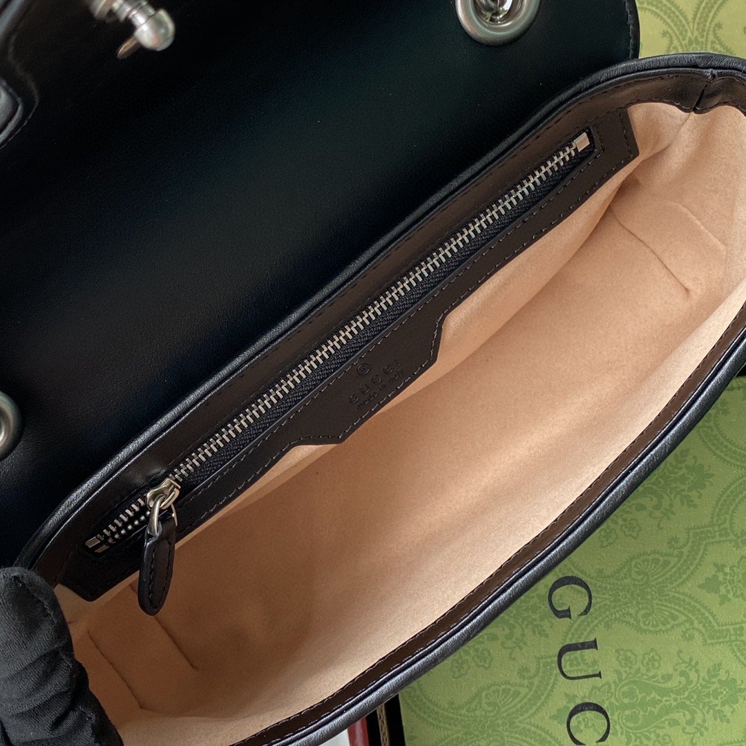 gg Marmont Small Shoulder Bag Black Matelassé For Womtlm  10in/26cm 443497 UM8AN 1000