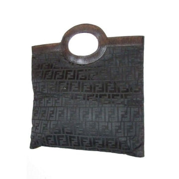 Fendi Clutch Canvasleather Top Handle Runawayporthole Toteclutch Black Zucca Print Leather And Canva