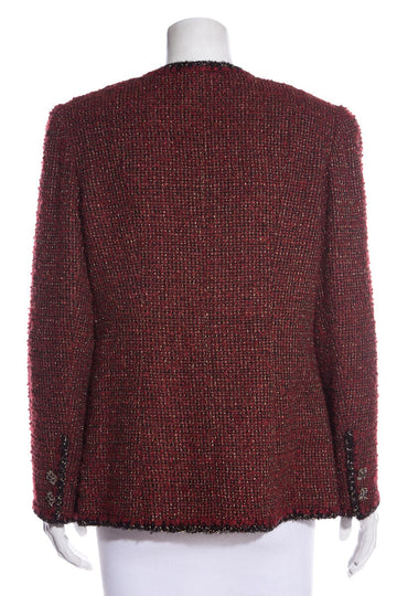 Chanel Red/Black Metallic Fantasy Tweed Blazer SZ 48