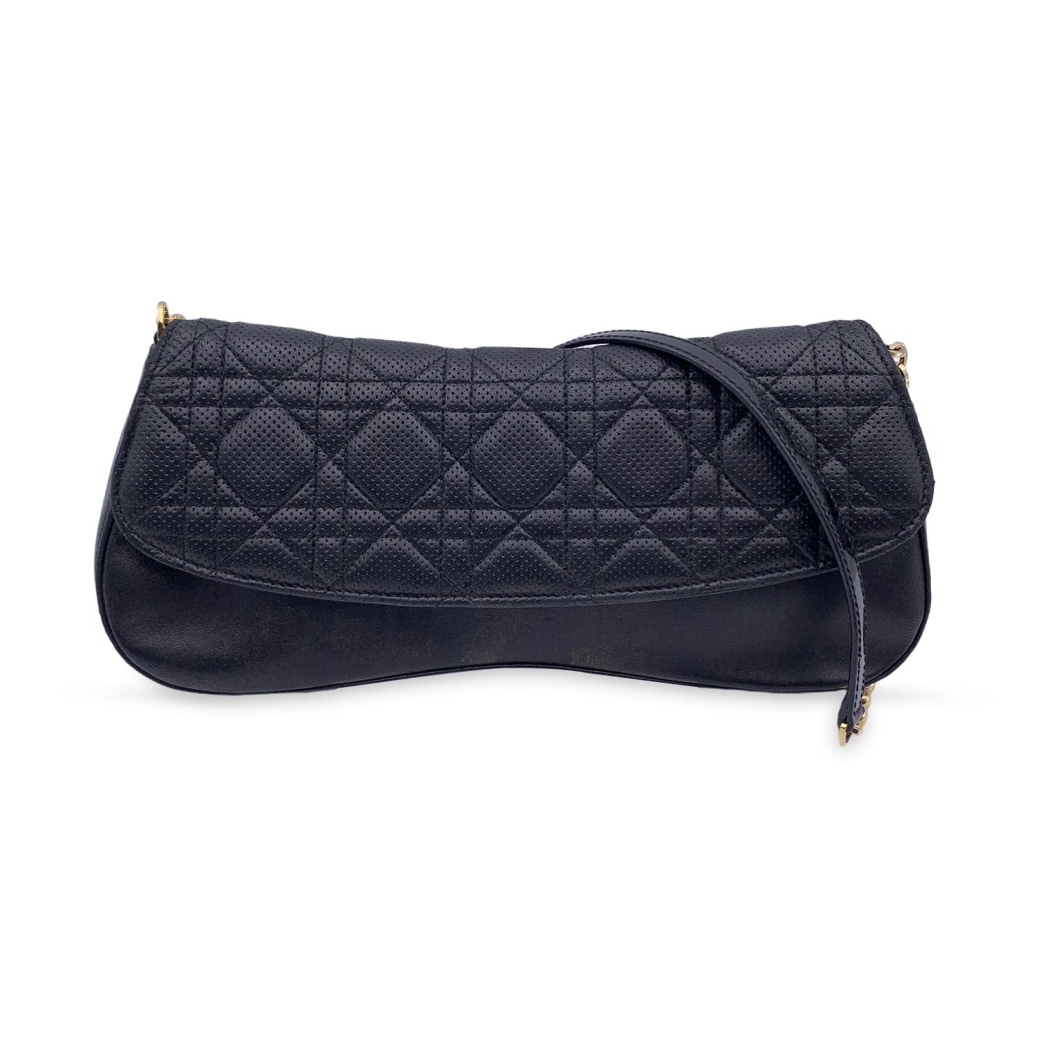 CHRISTIAN DIOR Black Perforated Leather Cannage Chain Shoulder Bag