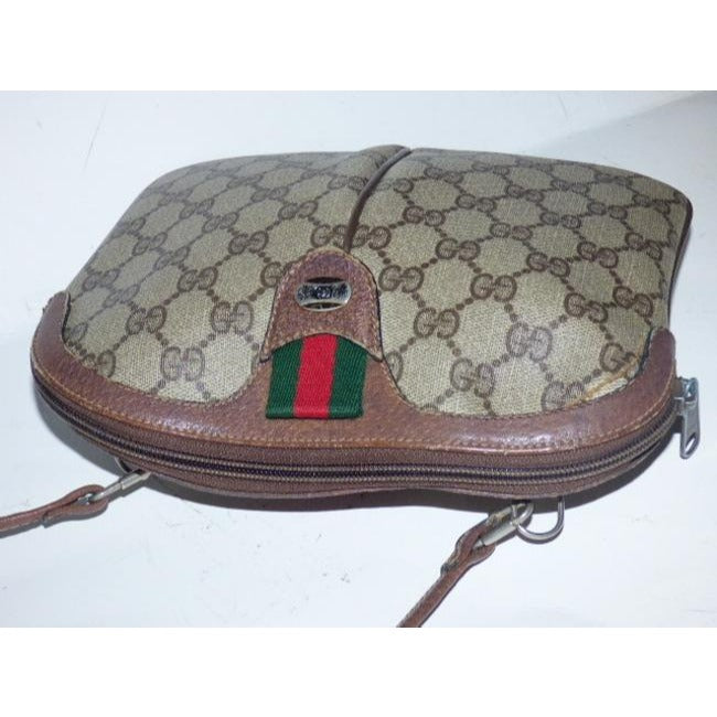 Gucci Vintage Guccissima Print Coated And Leather Two Way Brown Patent Gg Canvas Cross Body Bag