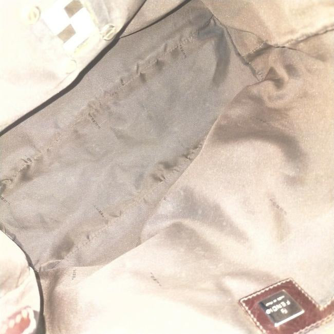 Fendi W Canvasleather Cut Out Satcheltote Tobacco Zucca Printchrome Leather And Canvas Tote