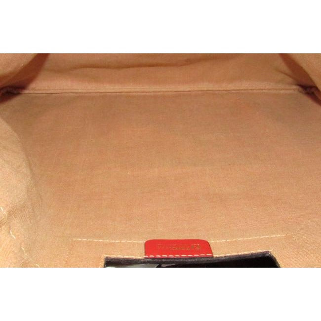 Fendi Clutch Textured Porthole Runway Trim Tomato Red Leatherredivory Woven Fabric Tote