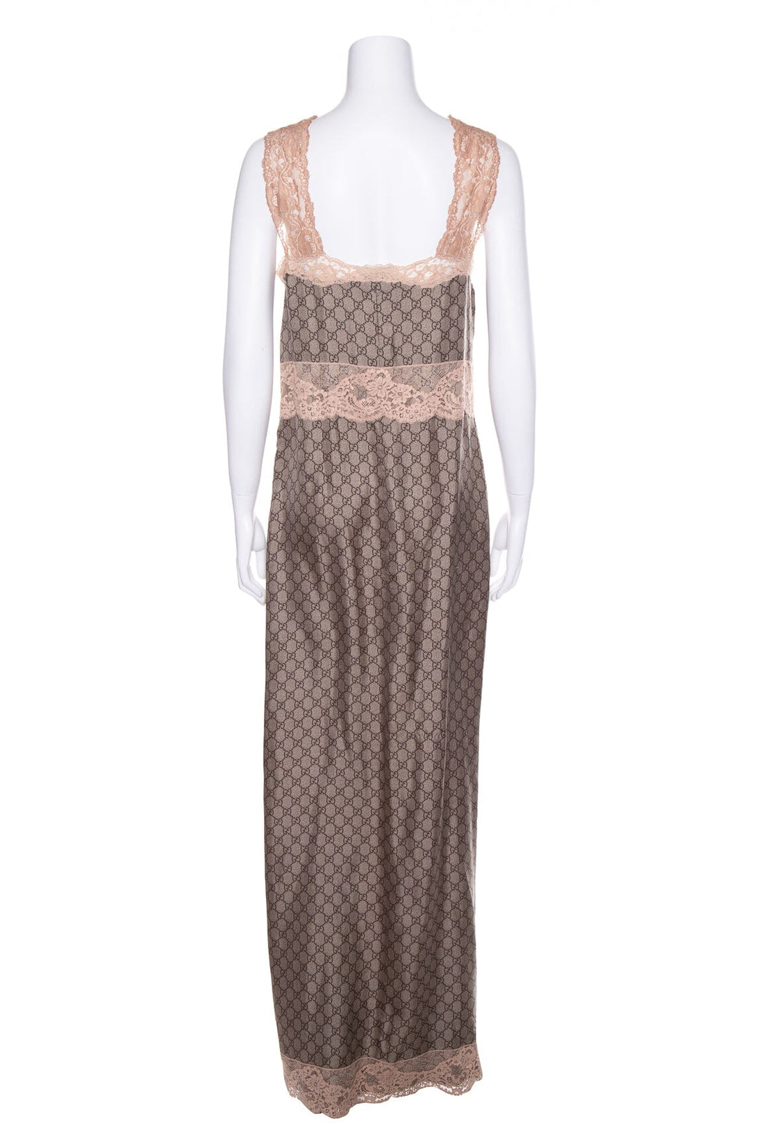 Gucci Brown Silk Interlocking GG Maxi Slip Dress SZ 40
