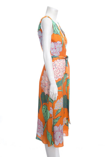 Lafayette 148 Orange Floral Print Dress SZ 4