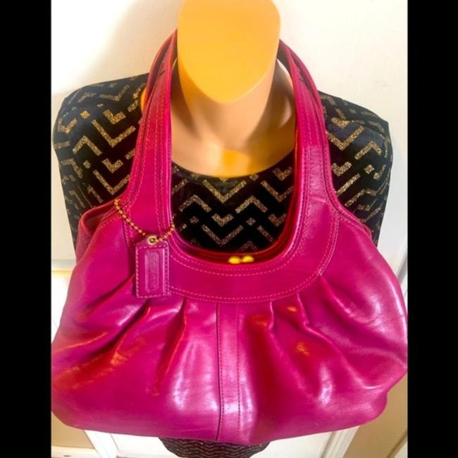 Coach Pursesdesigner Purses Magentabrushed Ant Gold Leather Tote