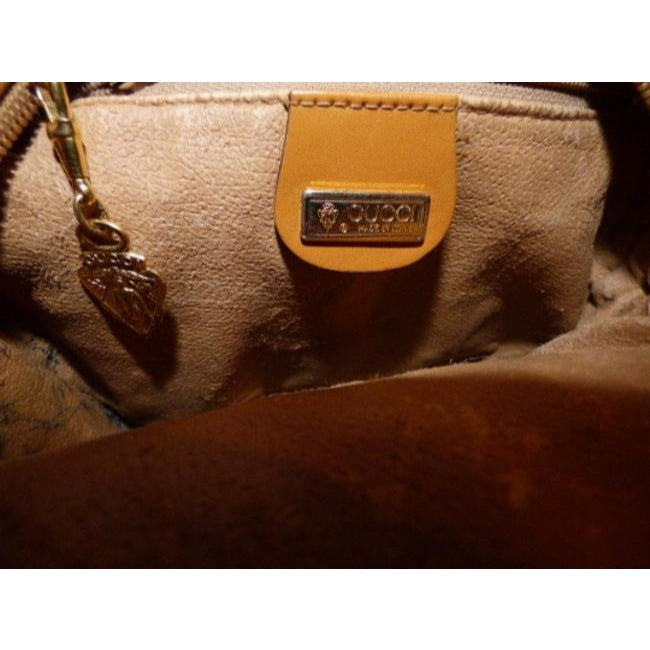 Gucci Vintage Camel Leather And Small G Logo Print Coated Canvas In Shades Of Browns
