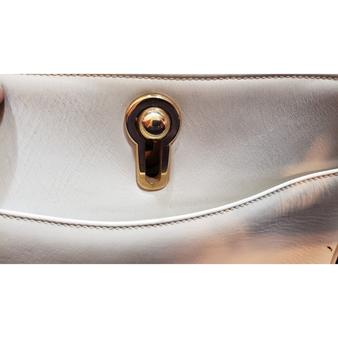Early G Gucci White & Ivory Leather Padlock Hobo w Gold Clasp