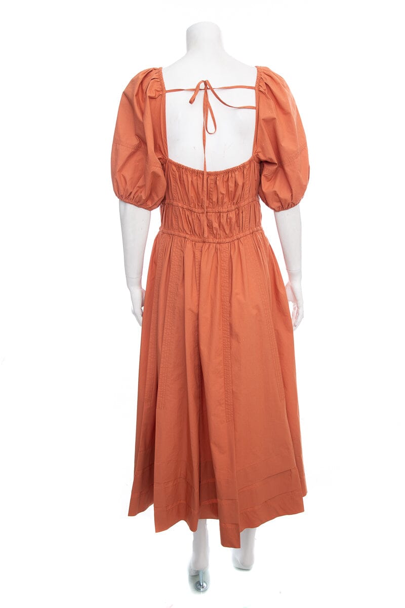 Ulla Johnson Orange Cotton Puff Sleeve Detail Dress SZ 8