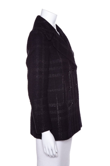 Burberry Black Plaid Knit Button Up Jacket SZ 2