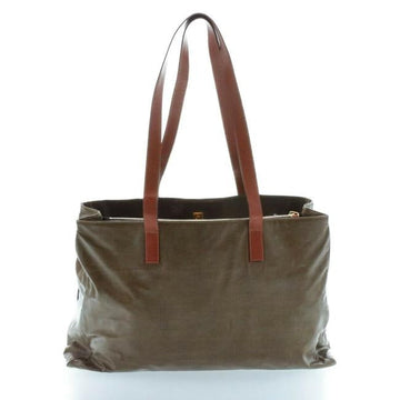 Fendi Tote Bag Xl Leathercoated Khaki Brownburnt Orange Leathercoated Canvas Satchel
