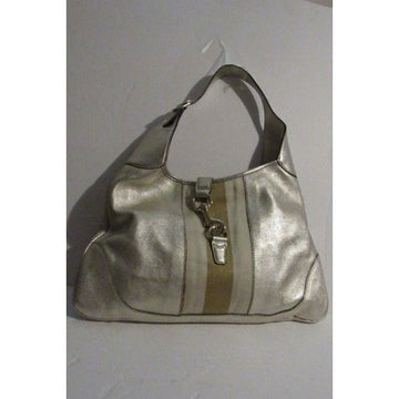 Gucci New Jackie Triangular Shaped Metallic Leather Hobo Bag W Wide Sherry Stripe