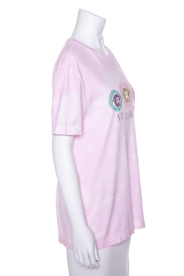 Versace Pink Tye Dye Embroidered Logo T-Shirt SZ M