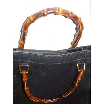 Gucci Xl Two Way Black Suede And Leather With Bamboo Handles Satchel