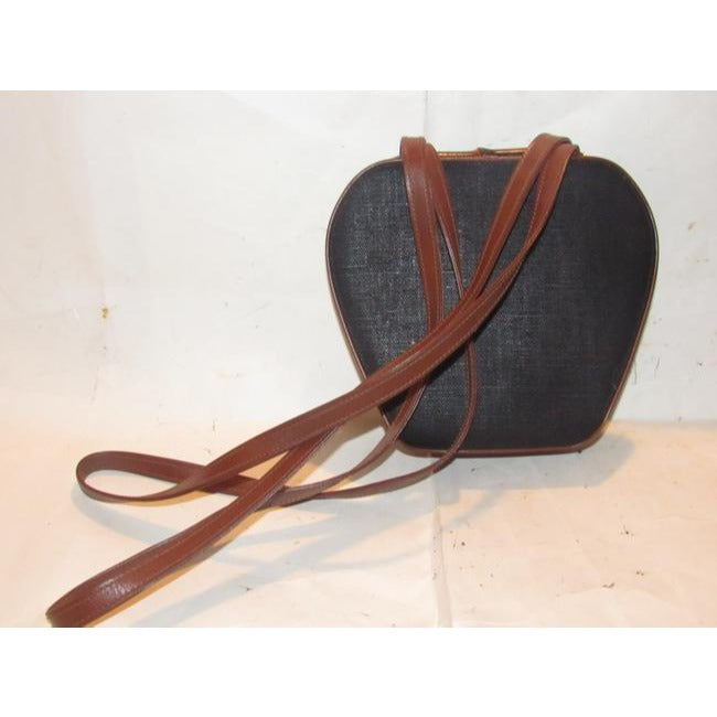 Gucci W Vtg Linenleather Top Handle Purse Accent Black Linenbrown Lthrbamboo Leather And Shoulder Ba