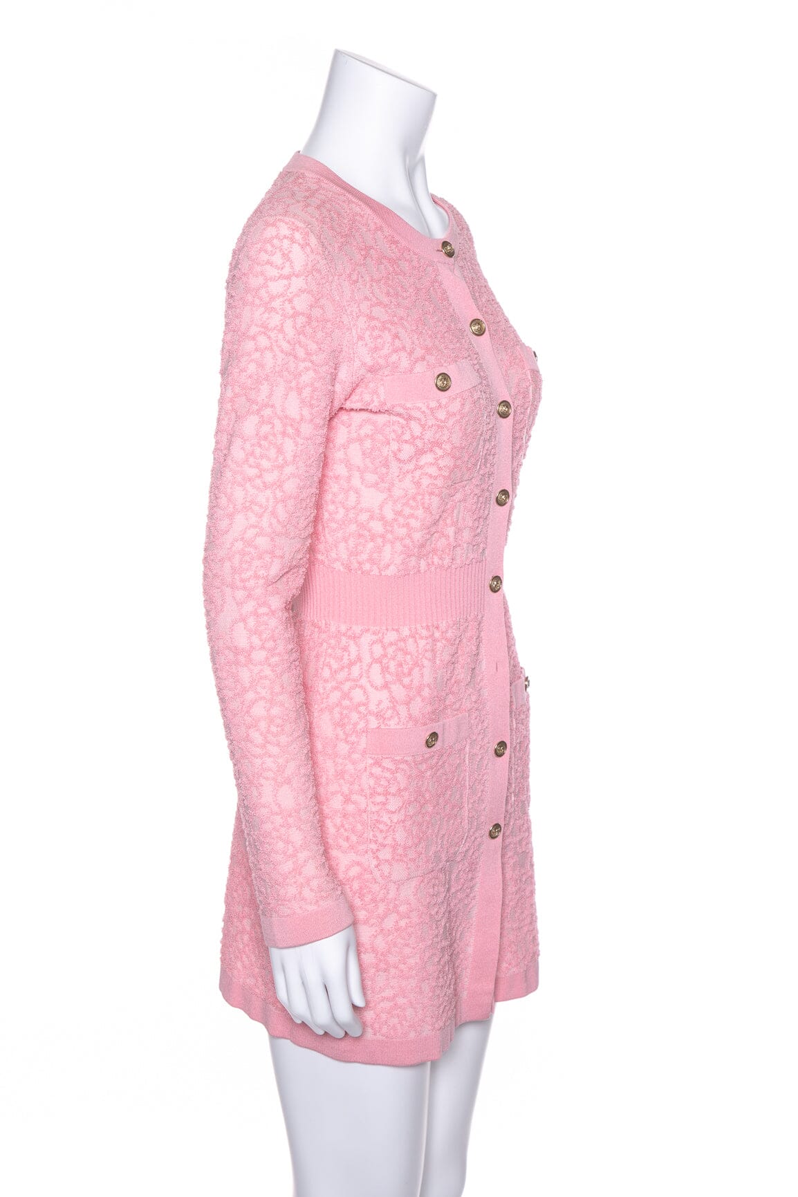 Chanel Pink Terry Cloth Button Down Dress SZ 34