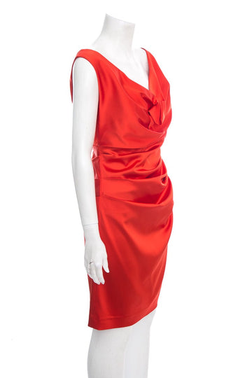 Talbot Runhof Red Satin Sleeveless Fitted Dress Size 14