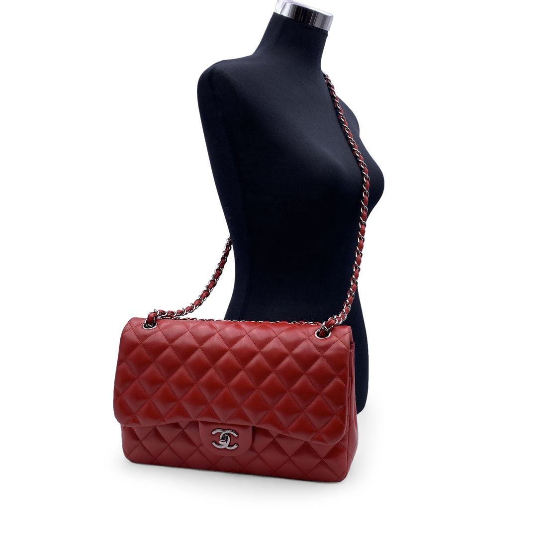 CHANEL Red Quilted Jumbo Timeless Classic Shoulder Bag 30 Cm