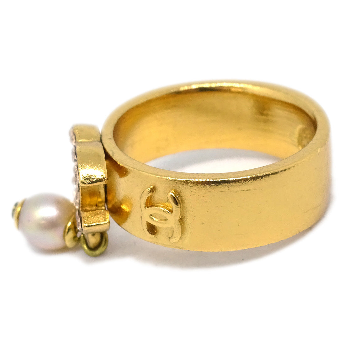 Chanel Ring Rhinestone Artificial Pearl Gold #53 #13 02P