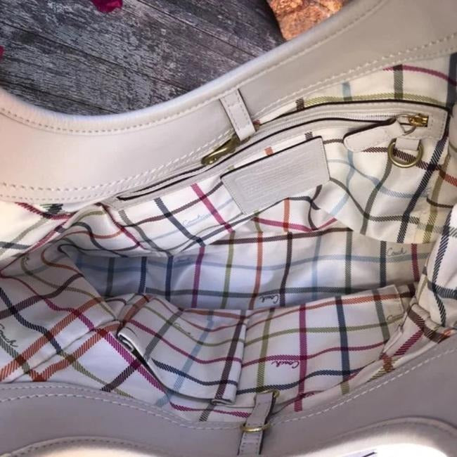 Coach Bag Ergo With Pleated Top Ivorytattersallplaid Lining Leather Tote