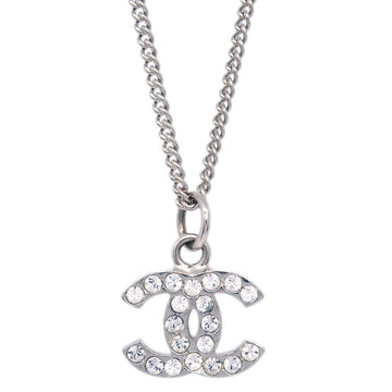 Chanel Silver Necklace Pendant Rhinestone B10V