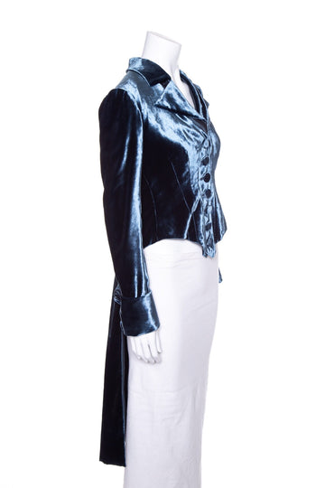 Ralph Lauren Purple Label Blue Velvet High Low Jacket SZ 2